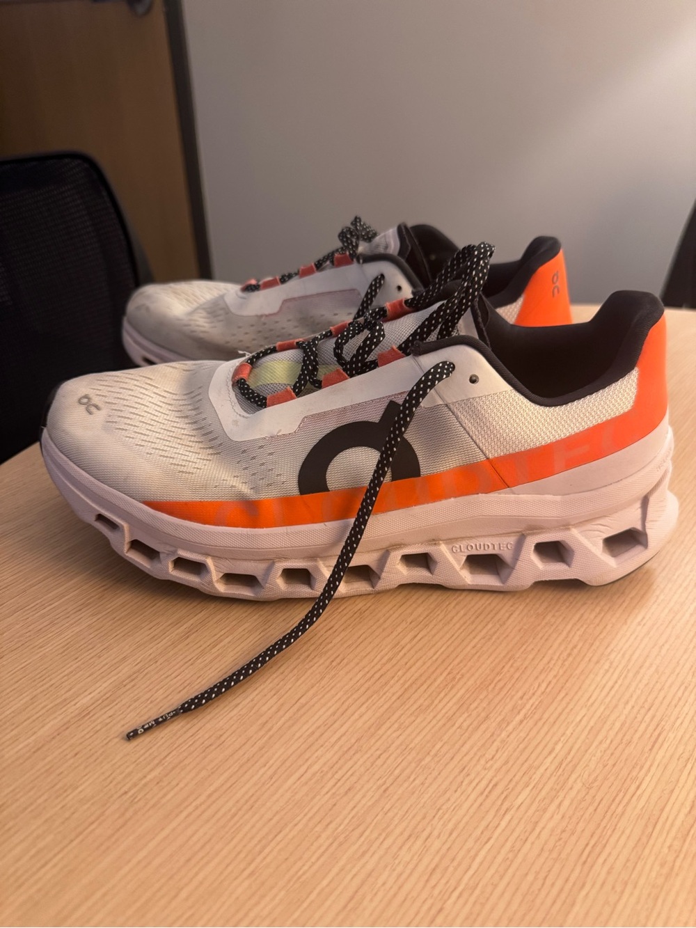 On Running Cloudmonster White and Orange Men's Road Running Shoes Sz 11.5